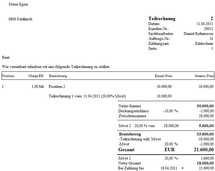 Teilrechnung 2 - mit Deckungsrcklass vom Netto mit Wertzuwachs